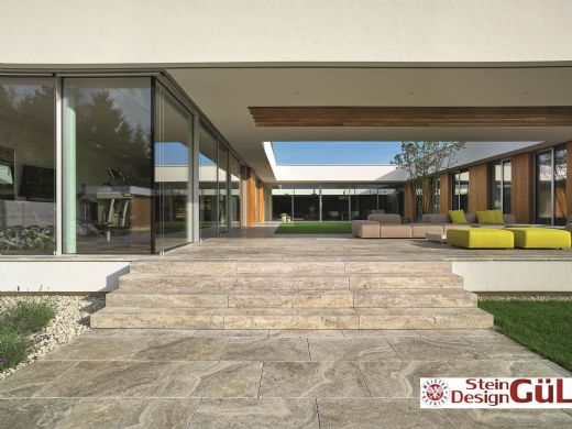 Bodenplatte aus Naturstein - Travertin Silver Blue